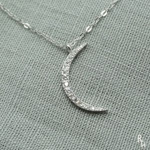 Silver Sparkly Moon Necklace | 925 Silver